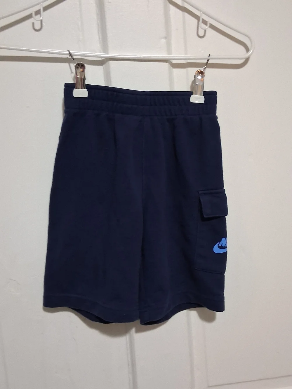 Nike Kids LG(6-7)  Blue Short Sleeve Logo Tee W/Shorts - Blue with Orange Swoosh